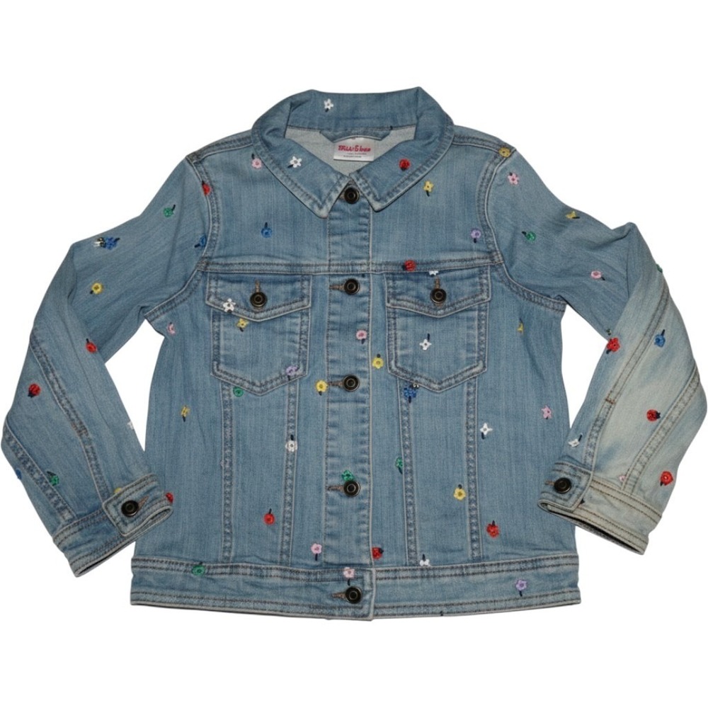 Hanna Andersson Girls Best Friends Denim Jean Jacket Embroidered Size 130 8